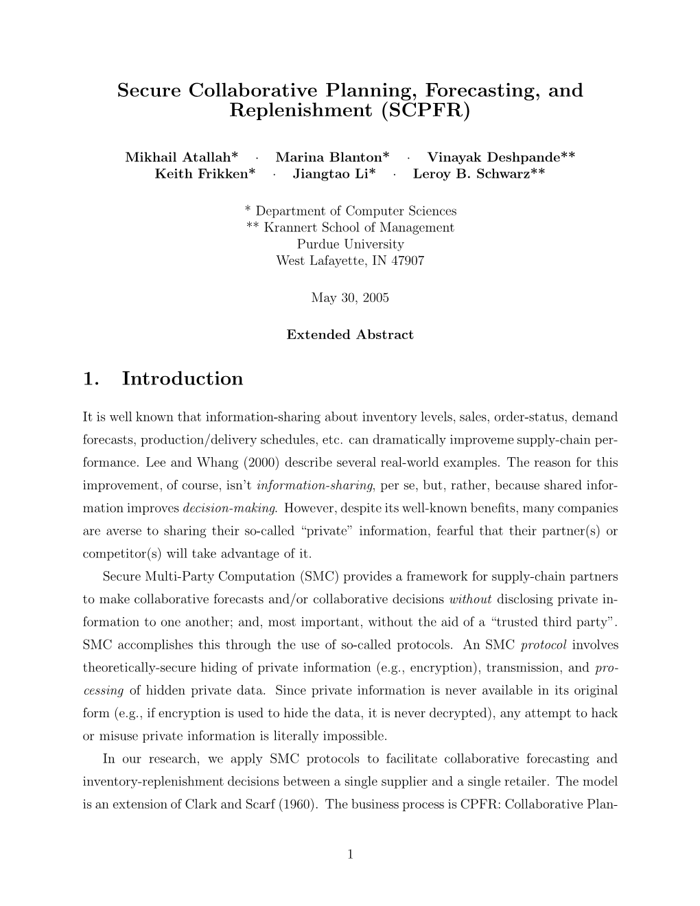 Secure Collaborative Planning, Forecasting, and Replenishment (SCPFR)