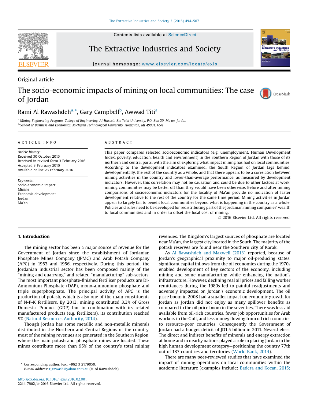 The Socio-Economic Impacts of Mining on Local Communities: the Case