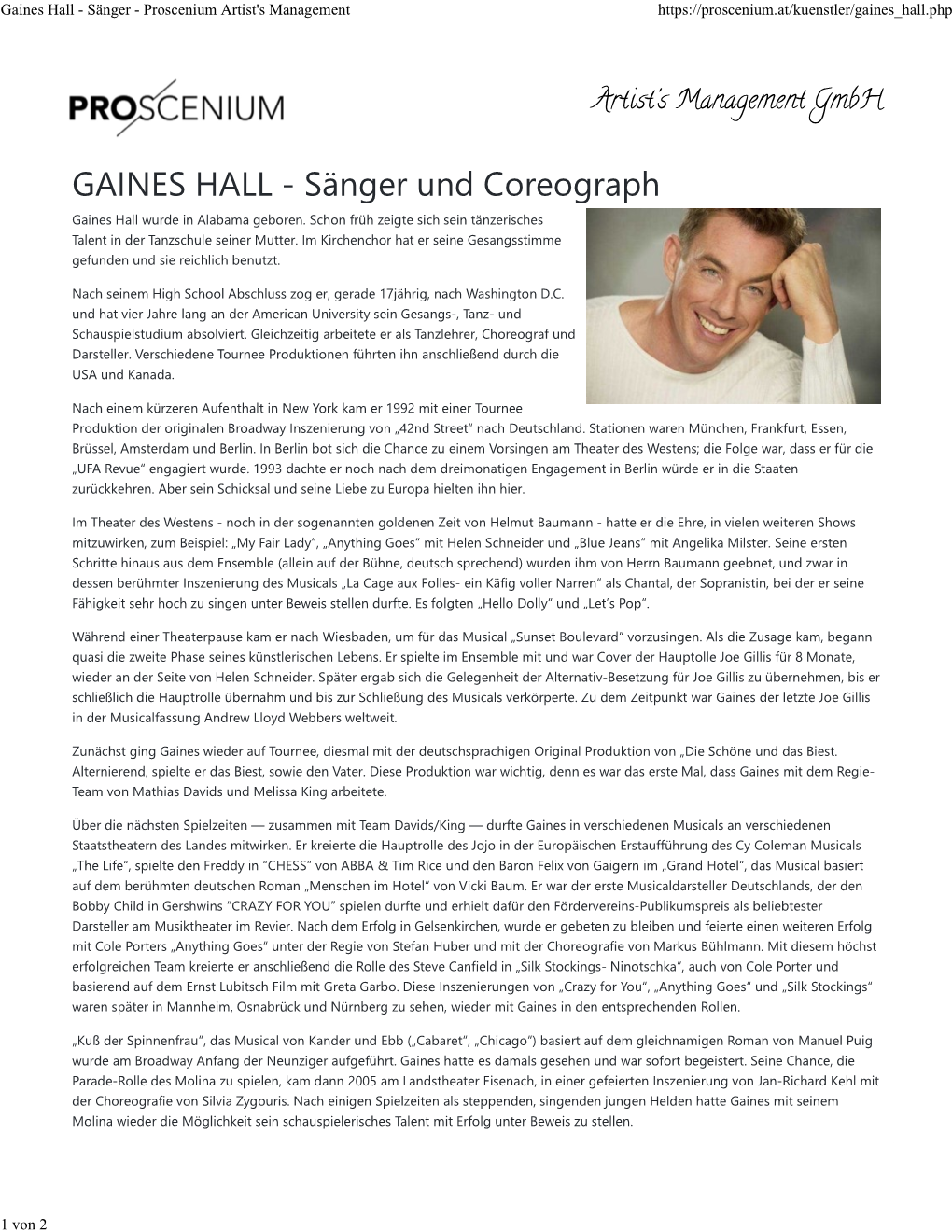 Gaines Hall - Sänger - Proscenium Artist's Management