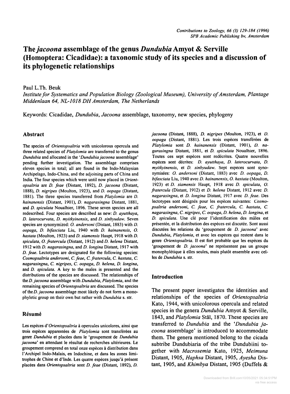 The Jacoona Assemblage of the Genus Dundubia Amyot & Serville