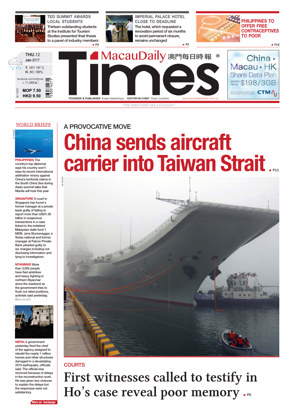 China Sends Aircraft Carrier Into Taiwan Strait