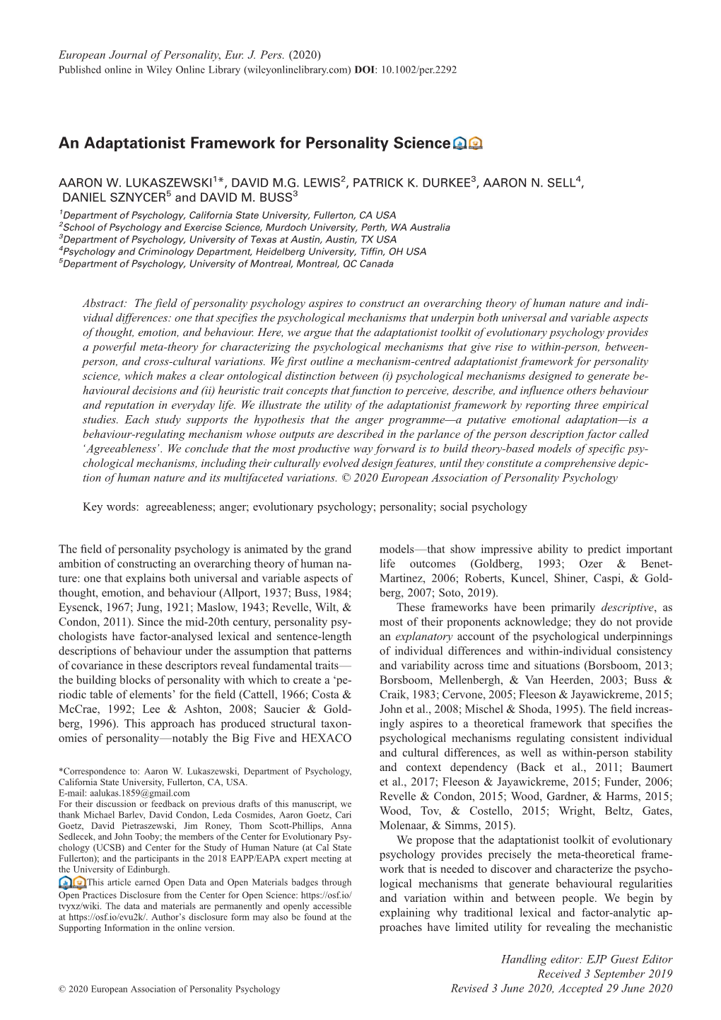 An Adaptationist Framework for Personality Science