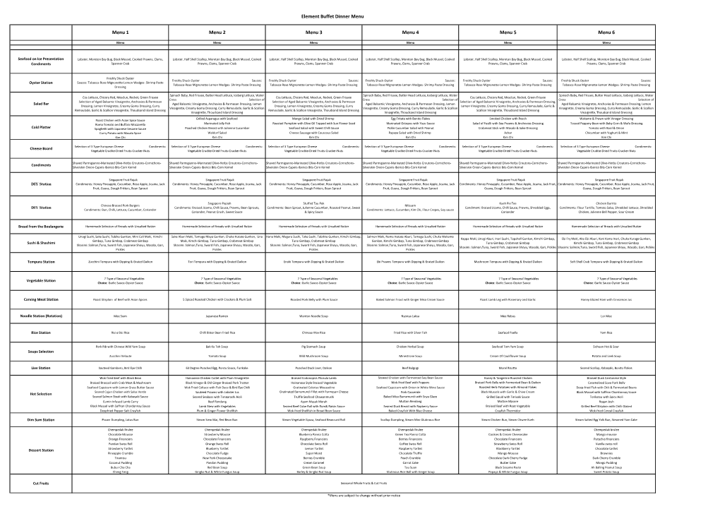 Menu 4 Menu 6 Menu 5 Element Buffet Dinner Menu