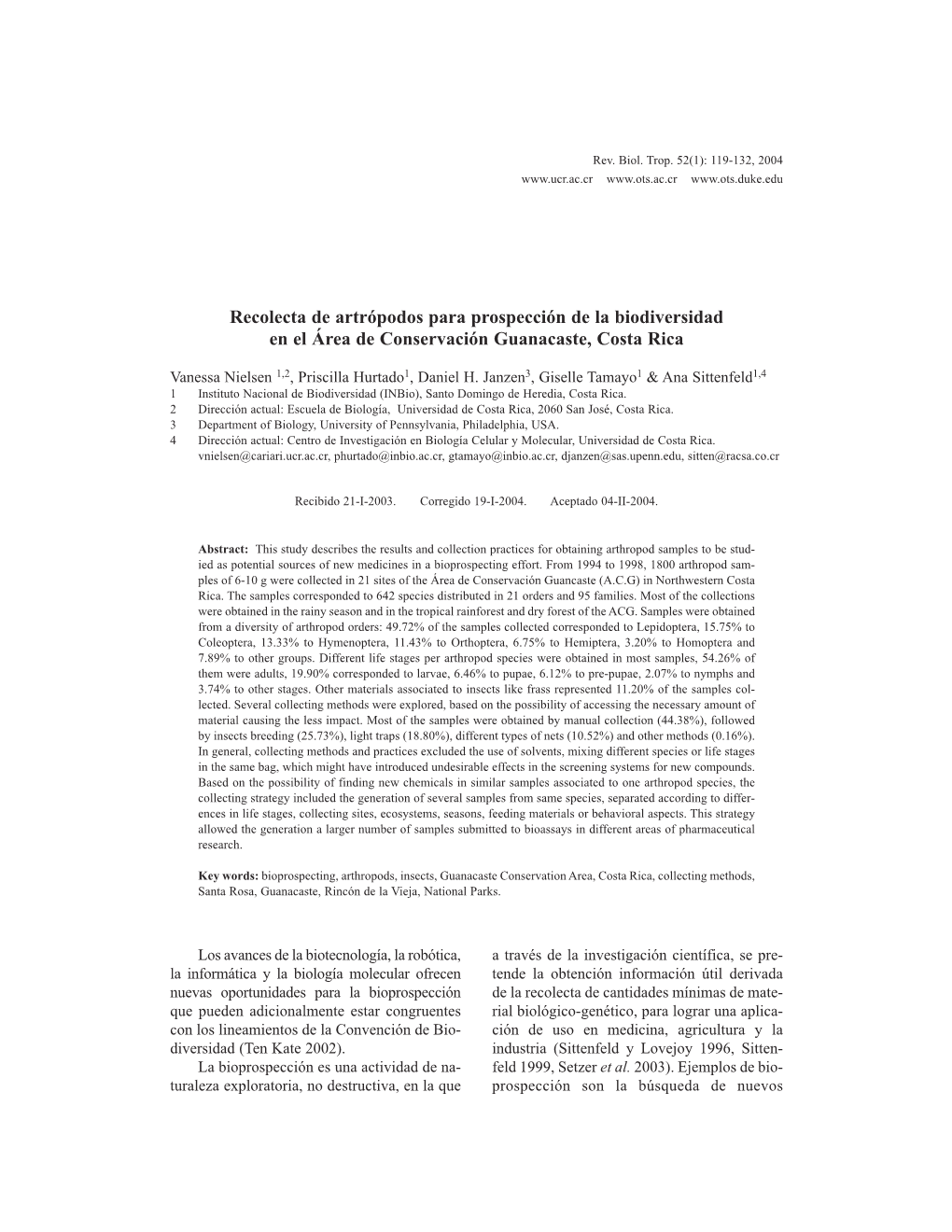 Recolecta De Artrópodos Para Prospección De La Biodiversidad En El Área De Conservación Guanacaste, Costa Rica