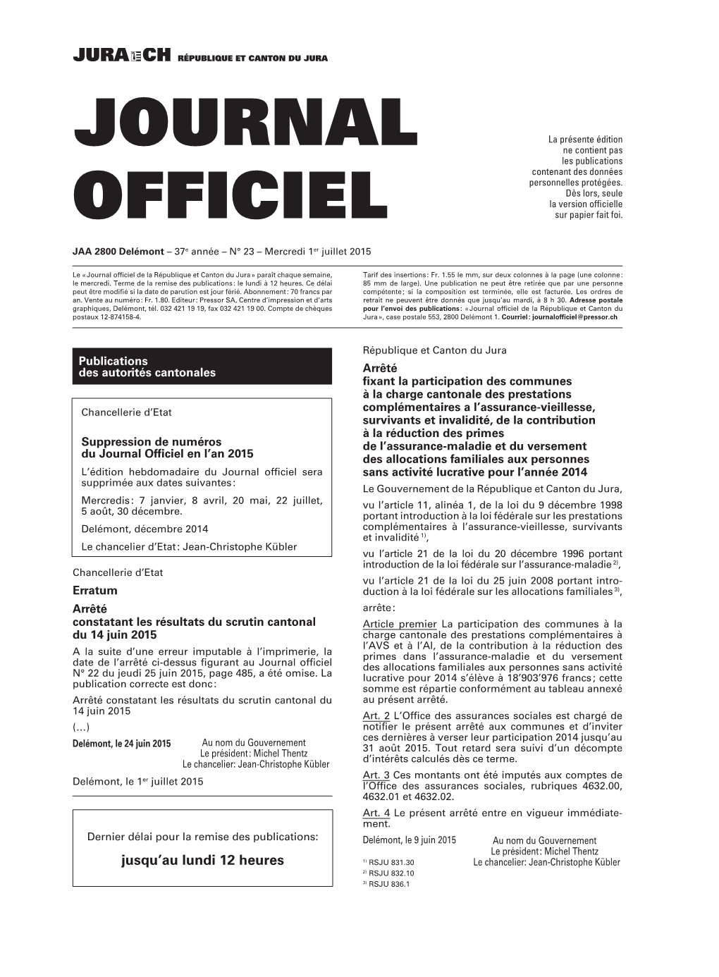 Journal Officiel No 23 Du 01.07.2015