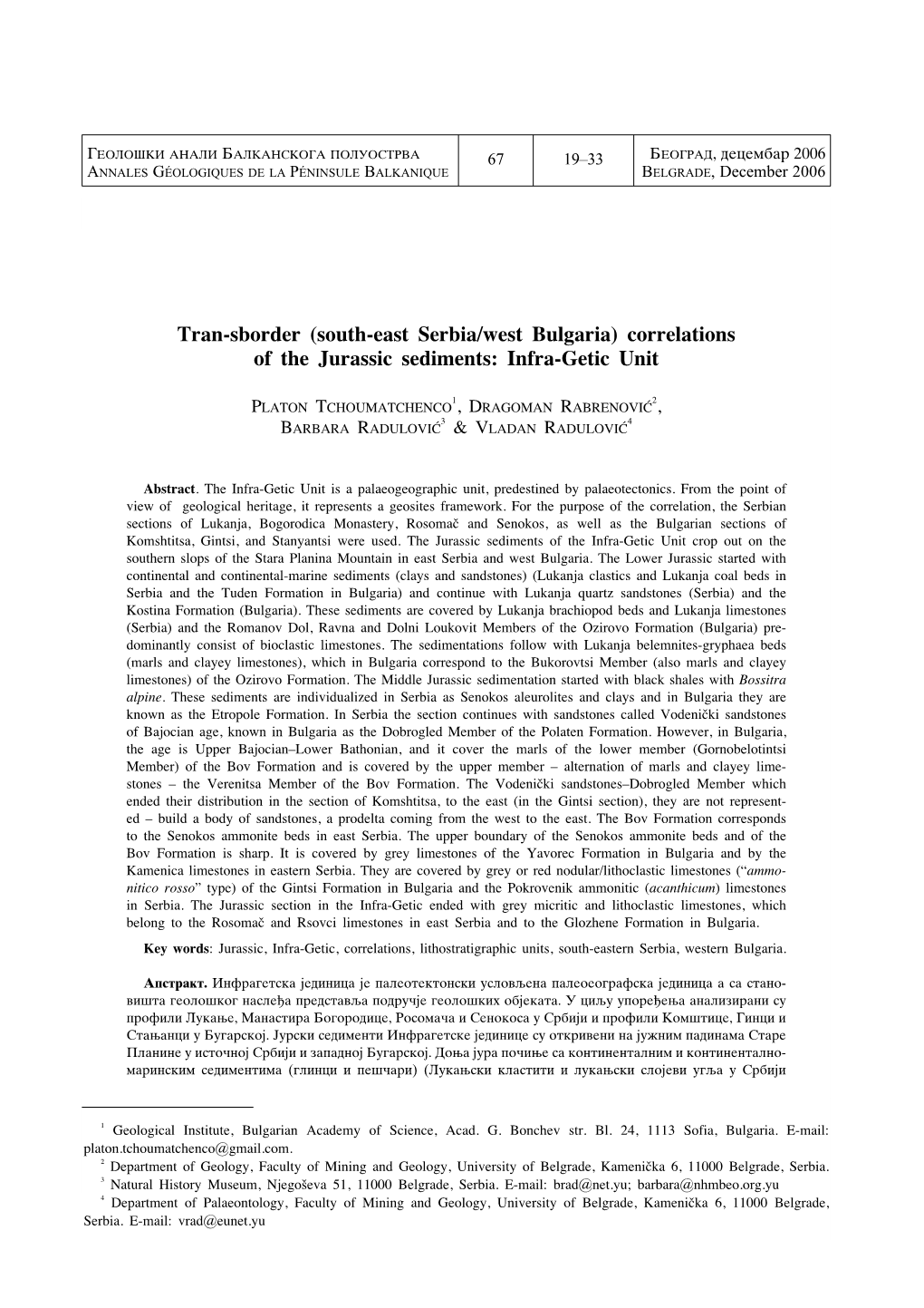 Correlations of the Jurassic Sediments: Infra-Getic Unit