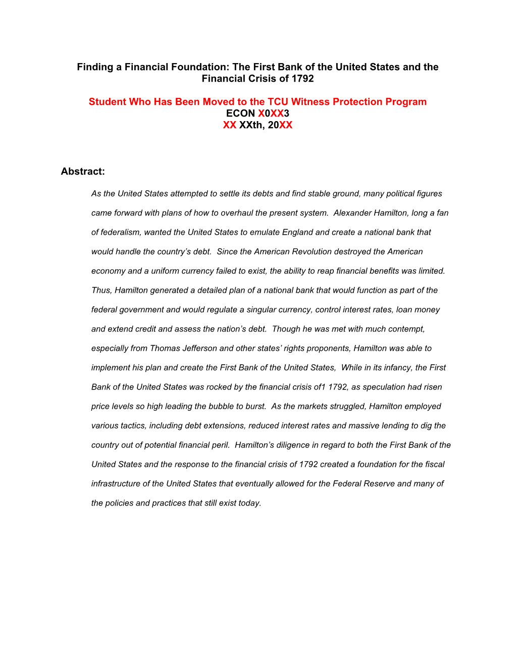 Finding a Financial Foundation: the First Bank of the United States and the Financial Crisis of 1792