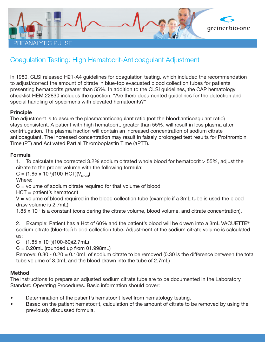 Coagulation Testing: High Hematocrit-Anticoagulant Adjustment