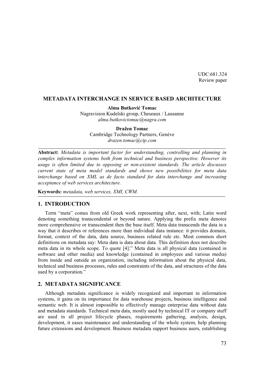 73 Metadata Interchange in Service Based Architecture