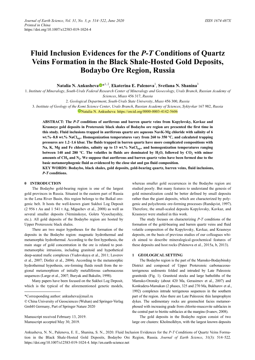 Fluid Inclusion Evidences for the P-T Conditions of Quartz Veins Formation in the Black Shale-Hosted Gold Deposits, Bodaybo Ore Region, Russia