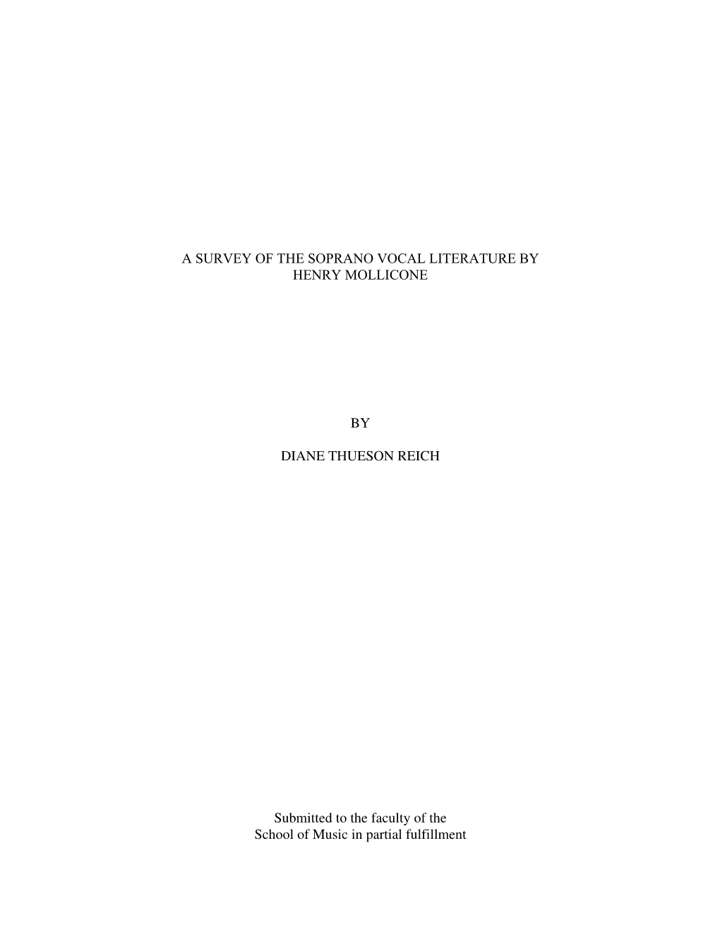 A Survey of the Soprano Vocal Literature by Henry Mollicone