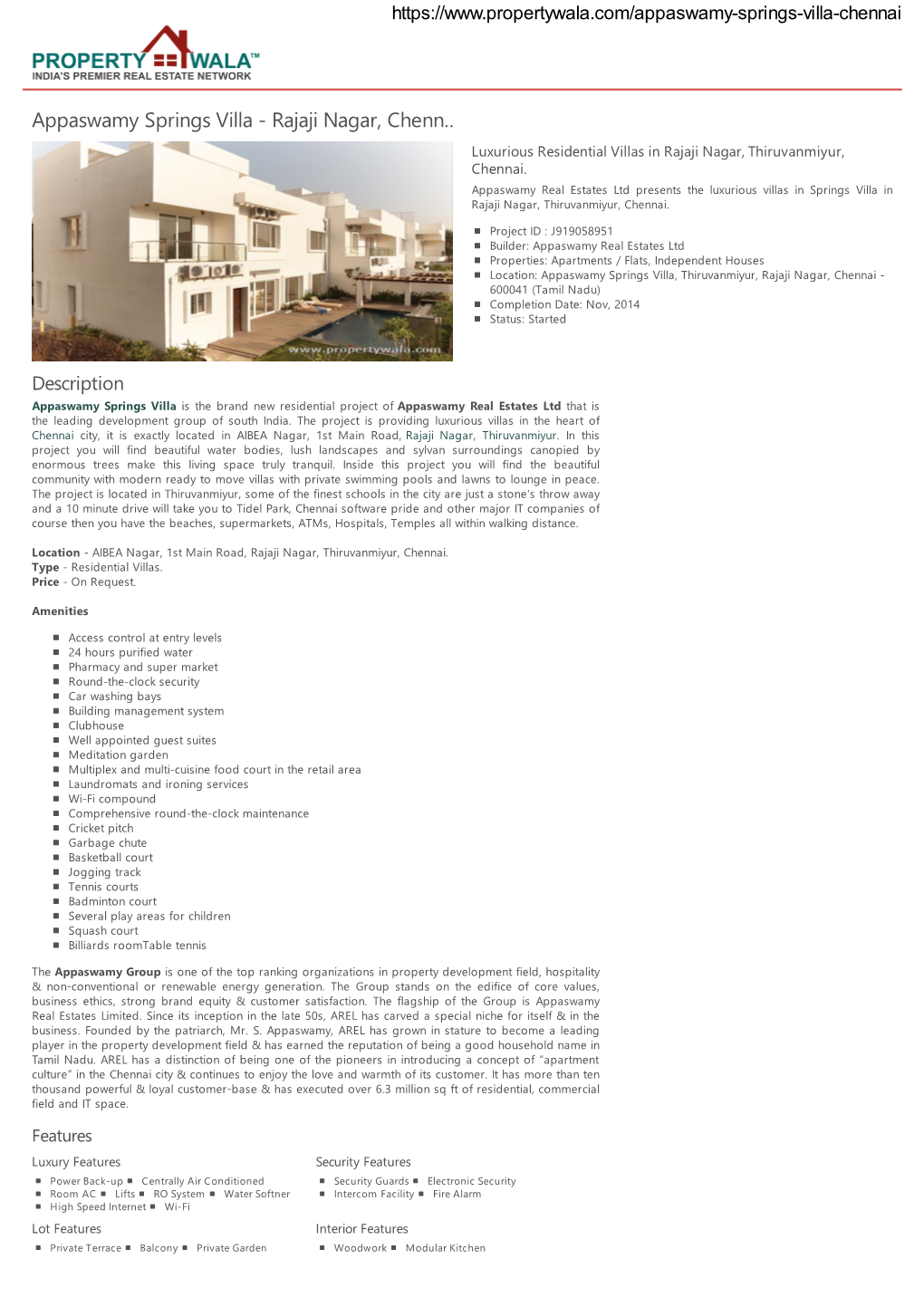 Appaswamy Springs Villa - Rajaji Nagar, Chenn… Luxurious Residential Villas in Rajaji Nagar, Thiruvanmiyur, Chennai