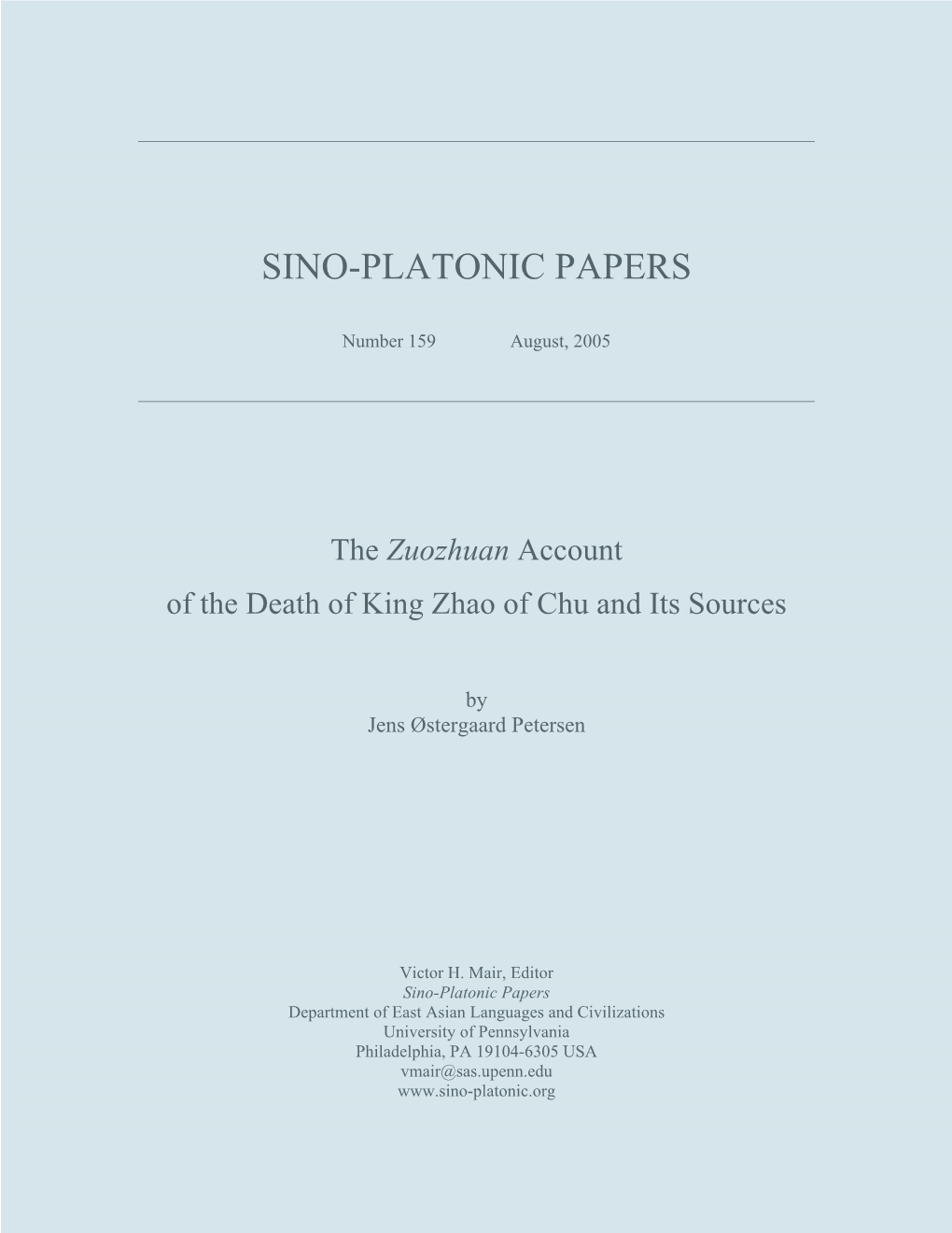 The Zuozhuan Account of the Death of King Zhao of Chu and Its Sources
