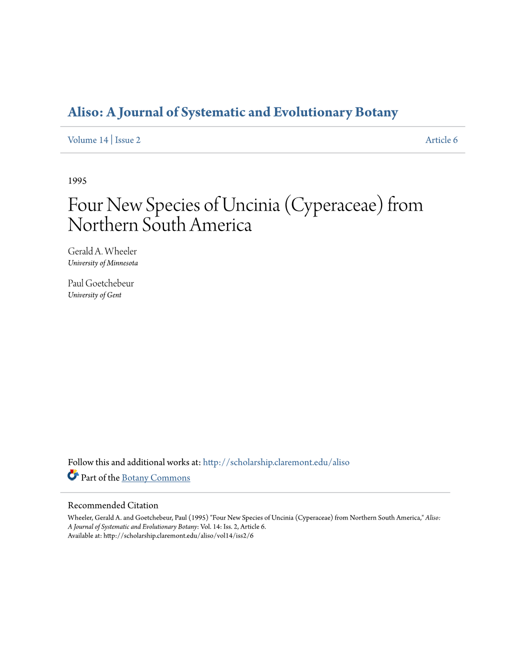 Four New Species of Uncinia (Cyperaceae) from Northern South America Gerald A