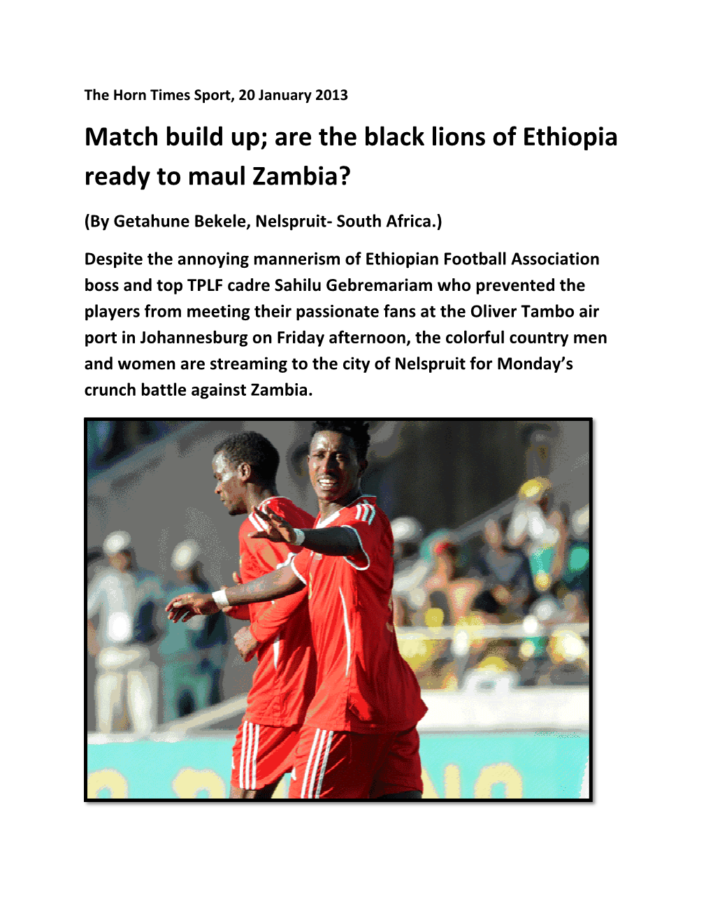 Are the Black Lions of Ethiopia Y to Maul Zambia?