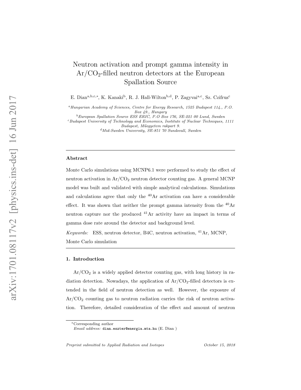 Neutron Activation and Prompt Gamma Intensity in Ar/CO $ {2} $-Filled Neutron Detectors at the European Spallation Source