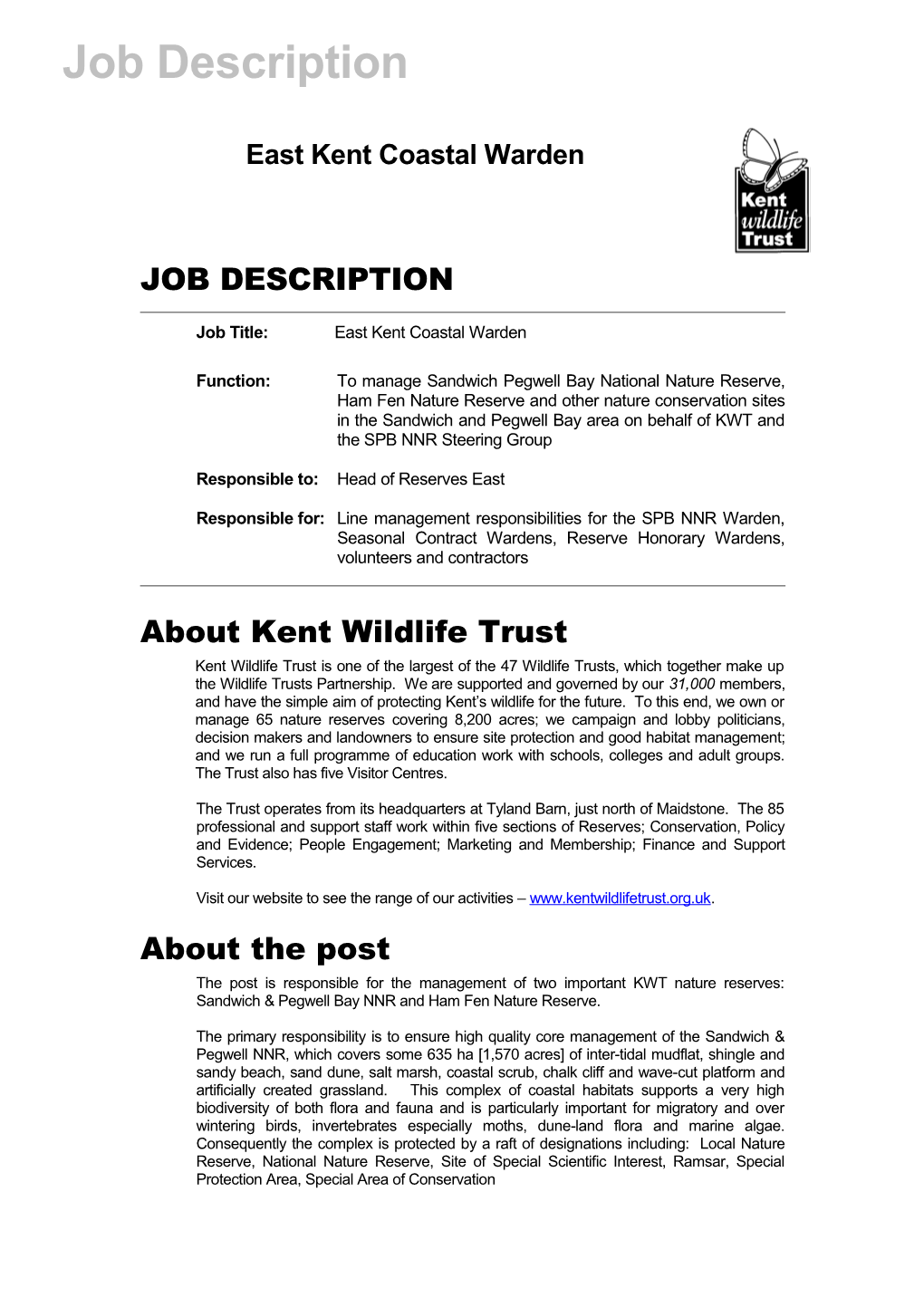 Job Title: East Kent Coastal Warden