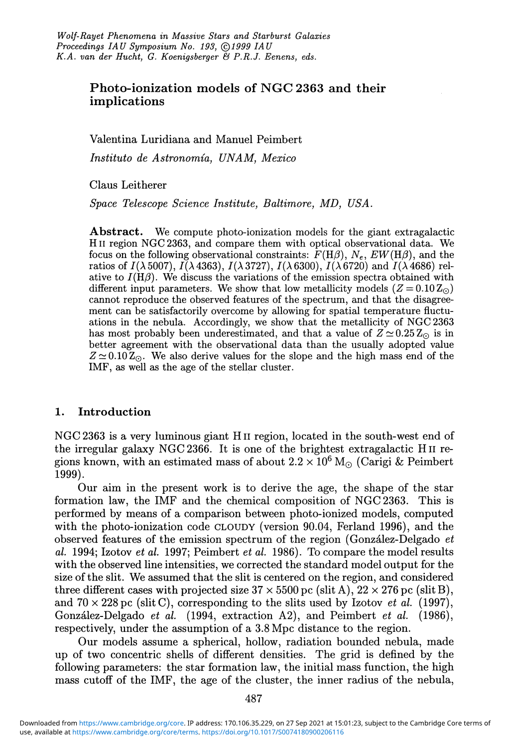 Photo-Ionization Models of NGC 2363 and Their Implications