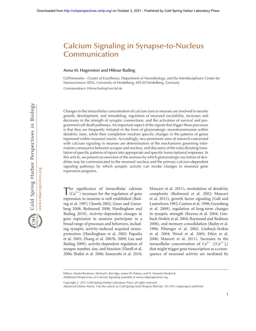 Calcium Signaling in Synapse-To-Nucleus Communication