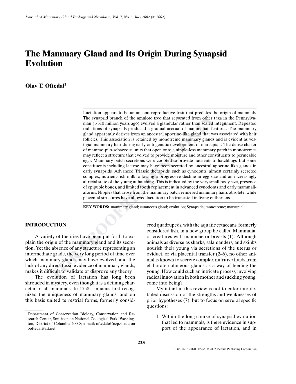 The Mammary Gland and Its Origin During Synapsid Evolution