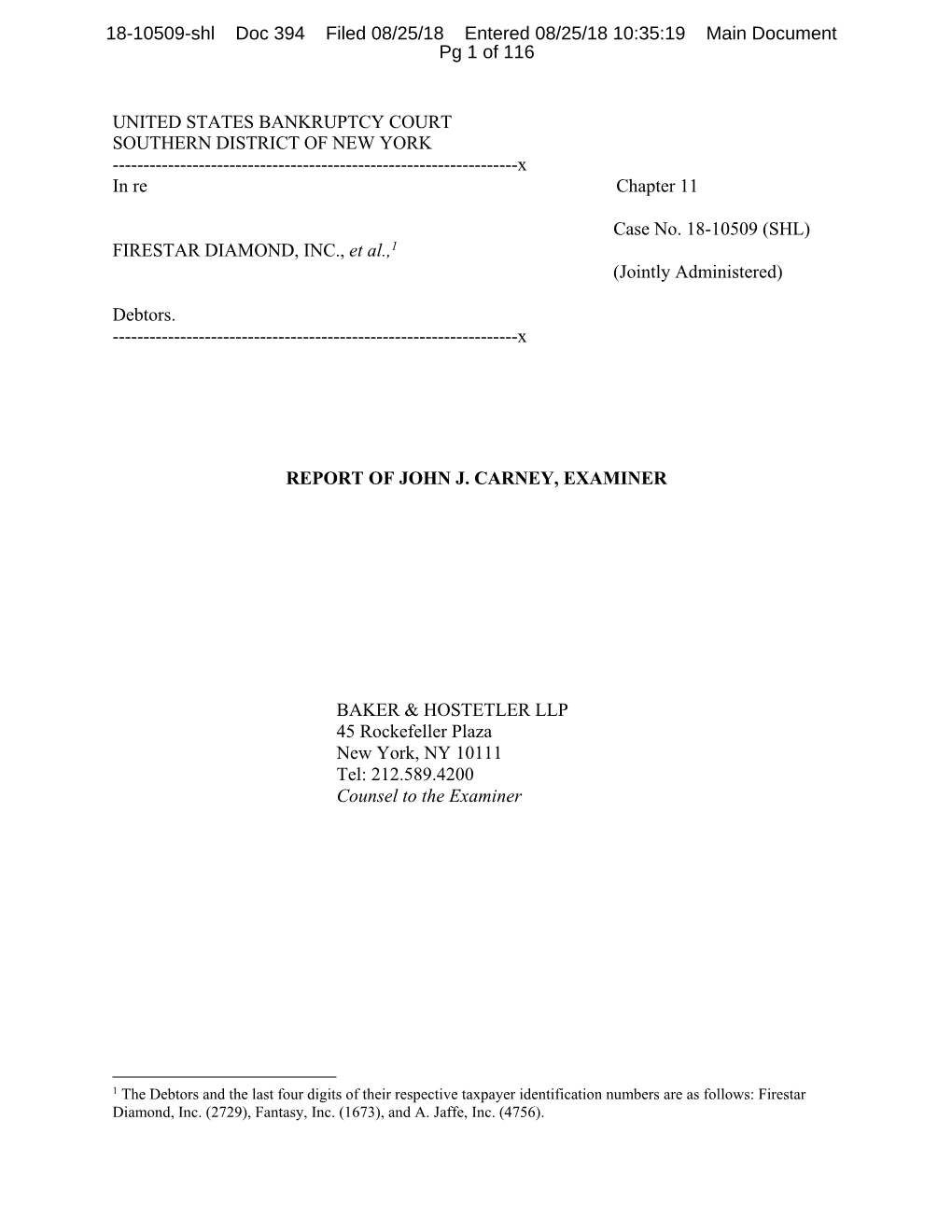 UNITED STATES BANKRUPTCY COURT SOUTHERN DISTRICT of NEW YORK ------X in Re Chapter 11