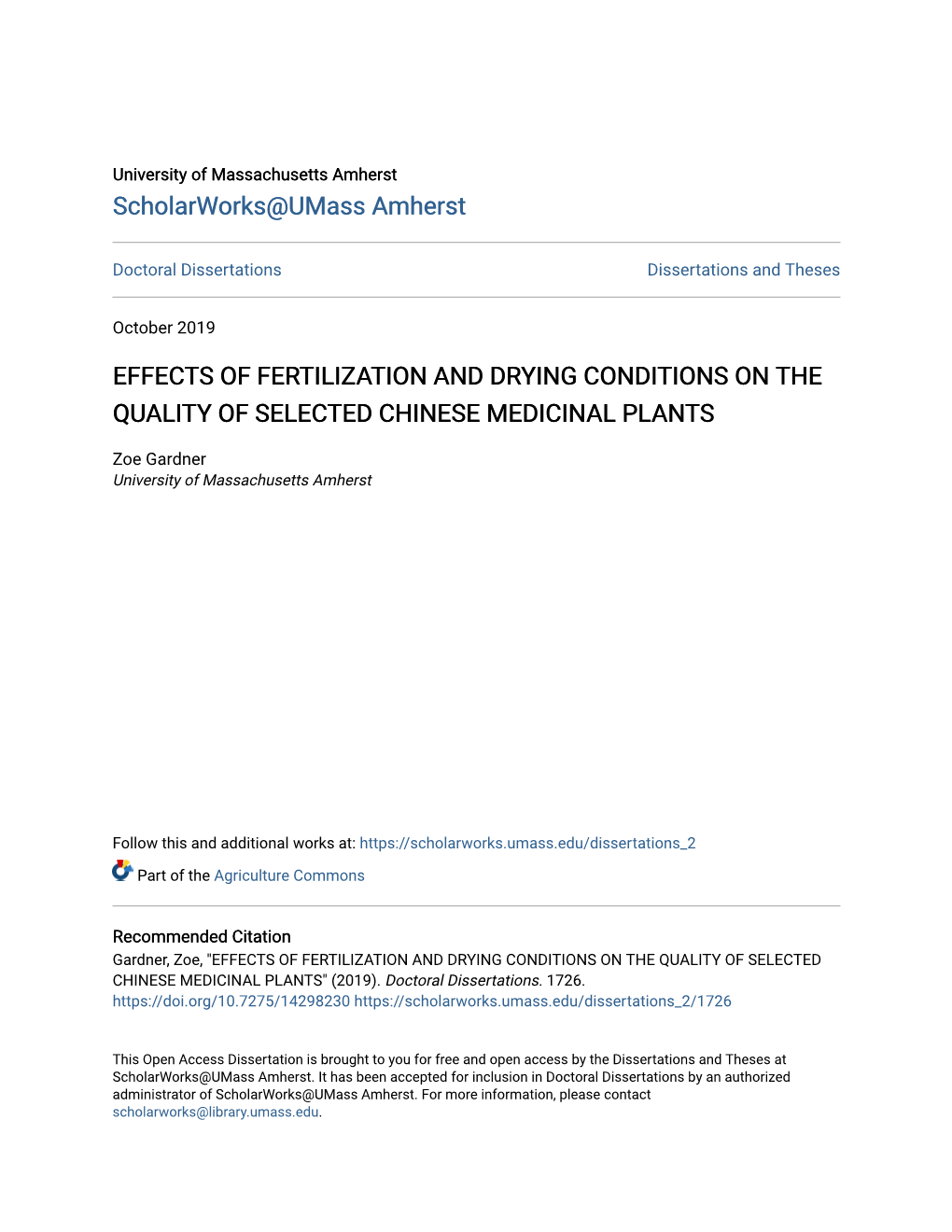 Effects of Fertilization and Drying Conditions on the Quality of Selected Chinese Medicinal Plants