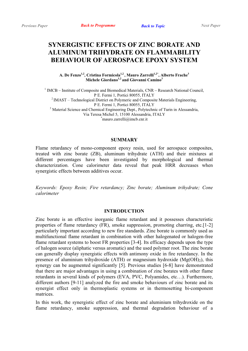 Synergistic Effects of Zinc Borate and Aluminum Trihydrate on Flammability Behaviour of Aerospace Epoxy System