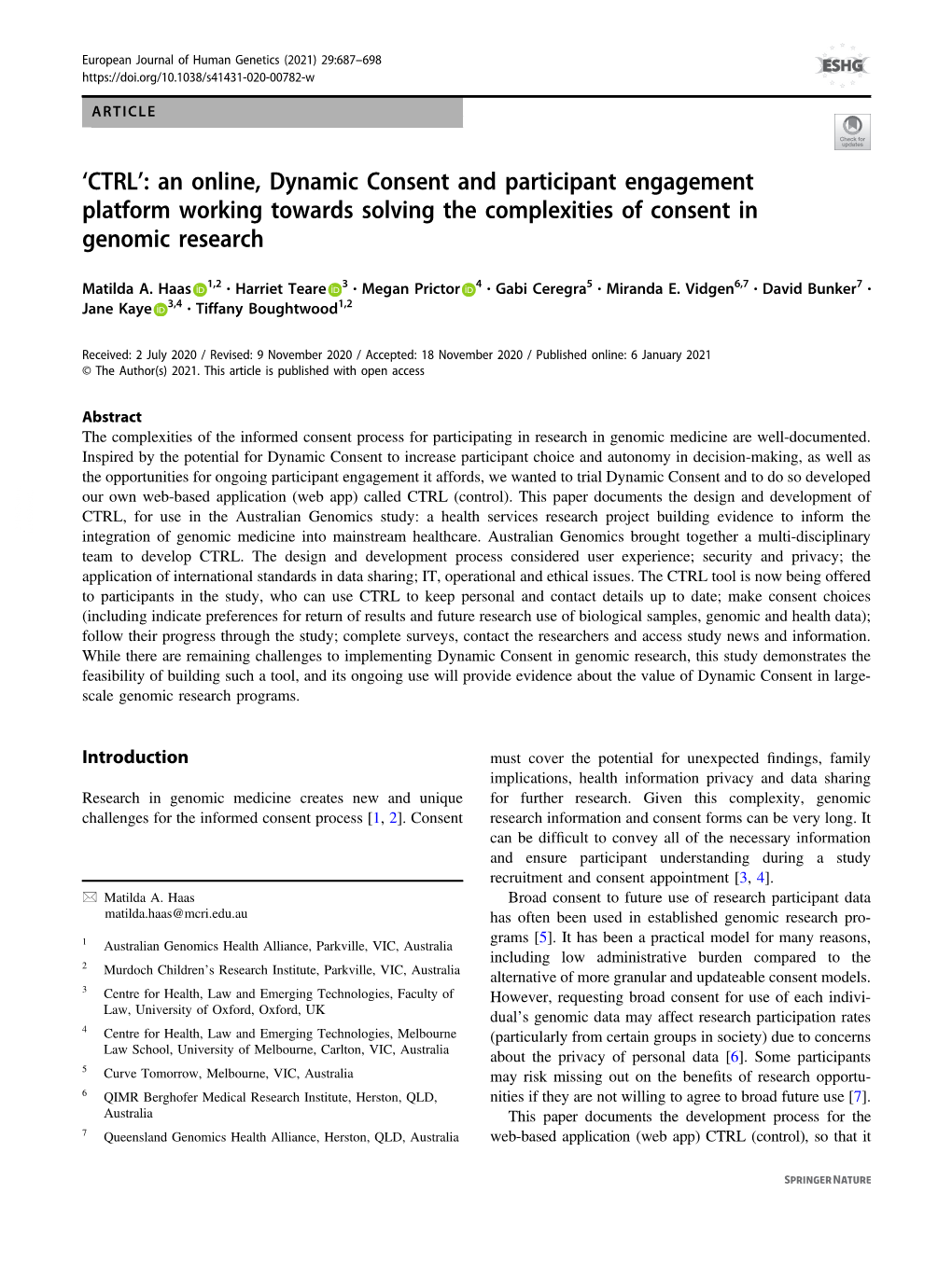 An Online, Dynamic Consent and Participant Engagement Platform Working Towards Solving the Complexities of Consent in Genomic Research