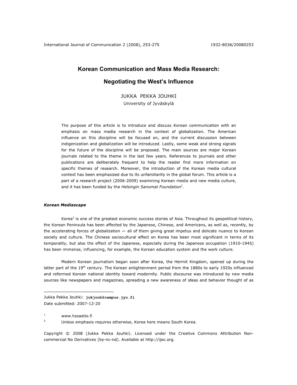 Korean Communication and Mass Media Research