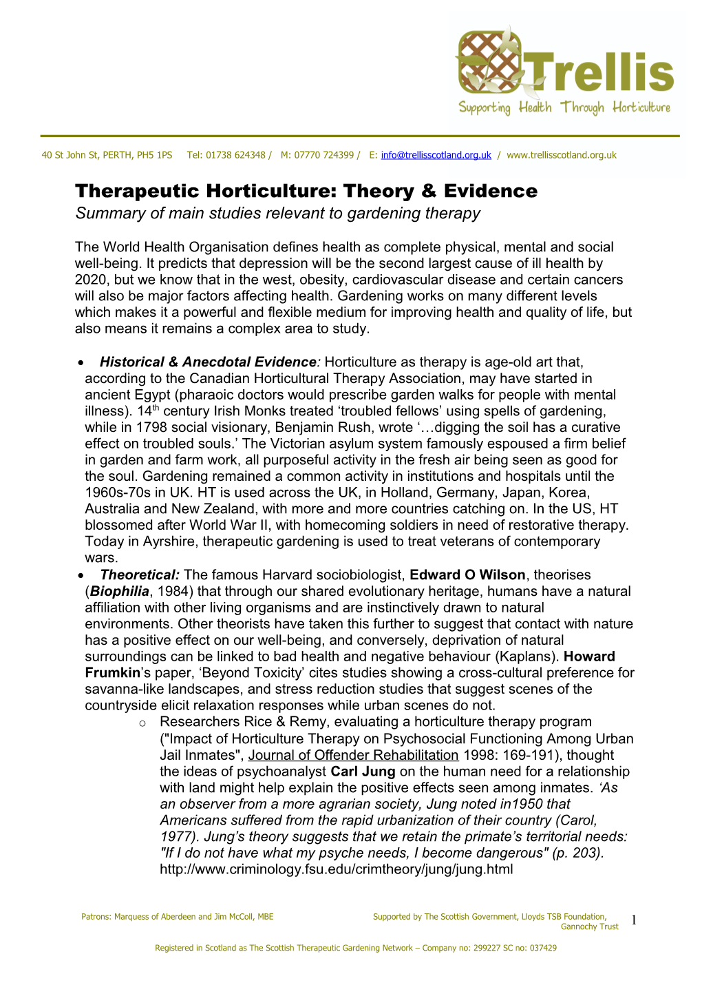 Therapeutic Horticulture: Theory & Evidence