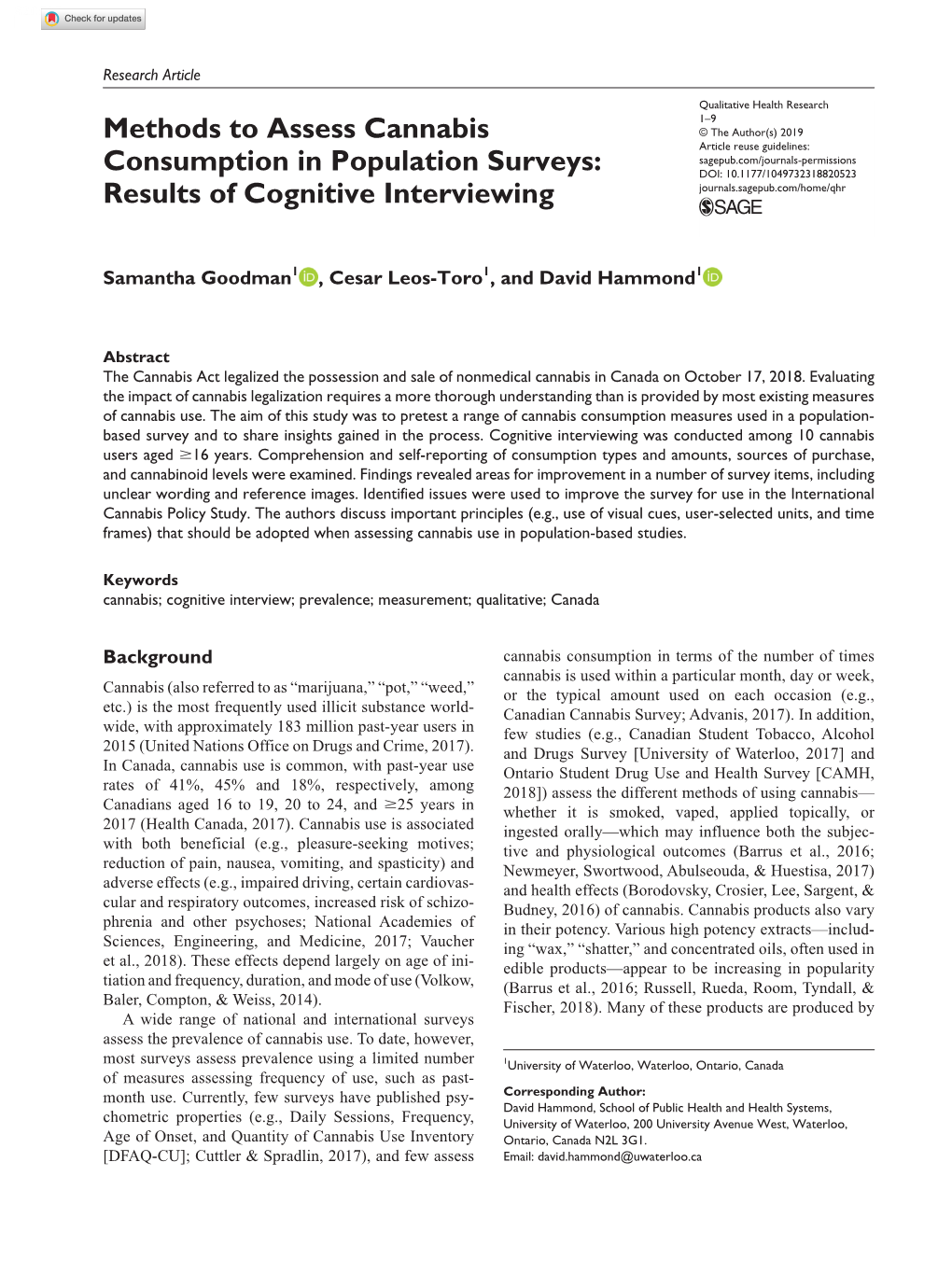 Methods to Assess Cannabis Consumption in Population Surveys