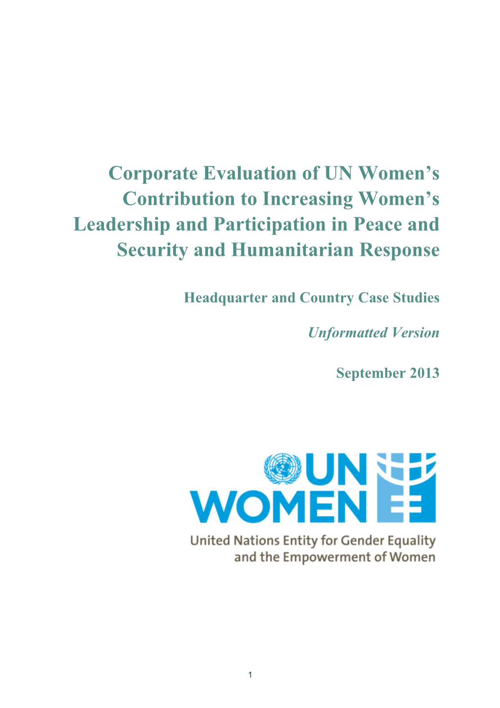 Corporate Evaluation of UN Women's Contribution to Increasing Women's