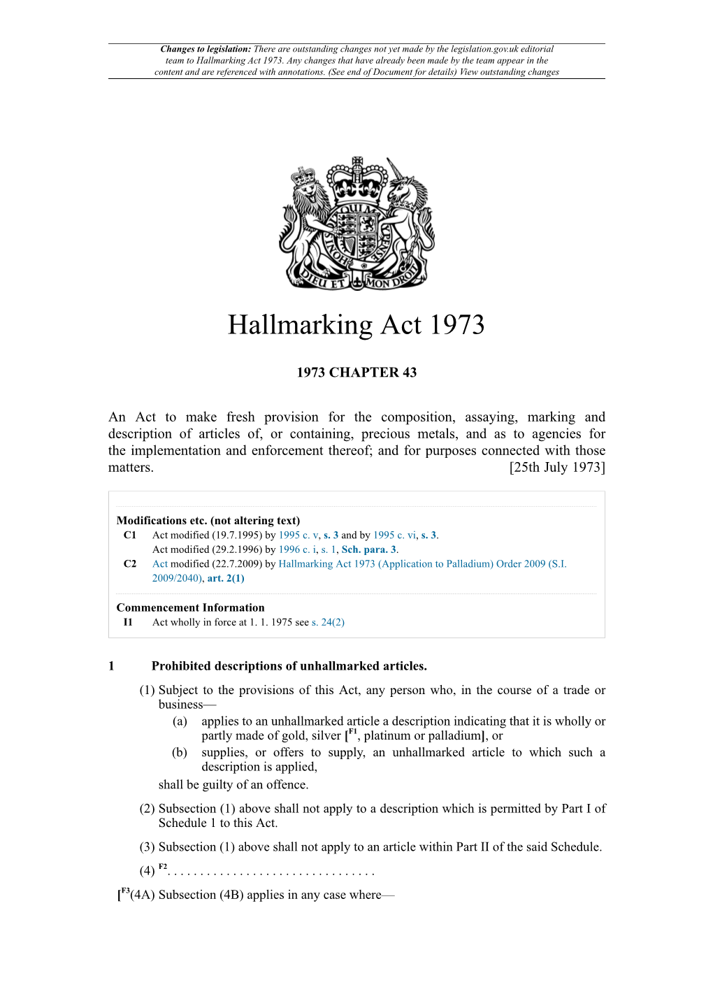 Hallmarking Act 1973