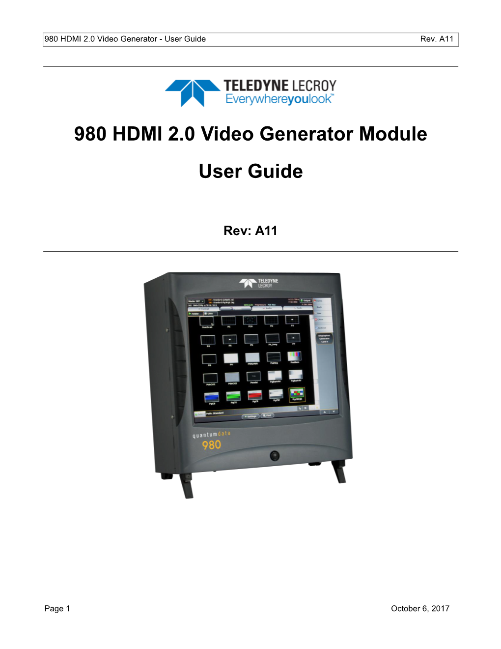 980 Protocol Analyzer User Guide for MHL Compliance Testing