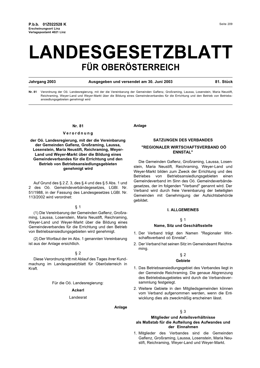 Landesgesetzblatt Für Oberösterreich