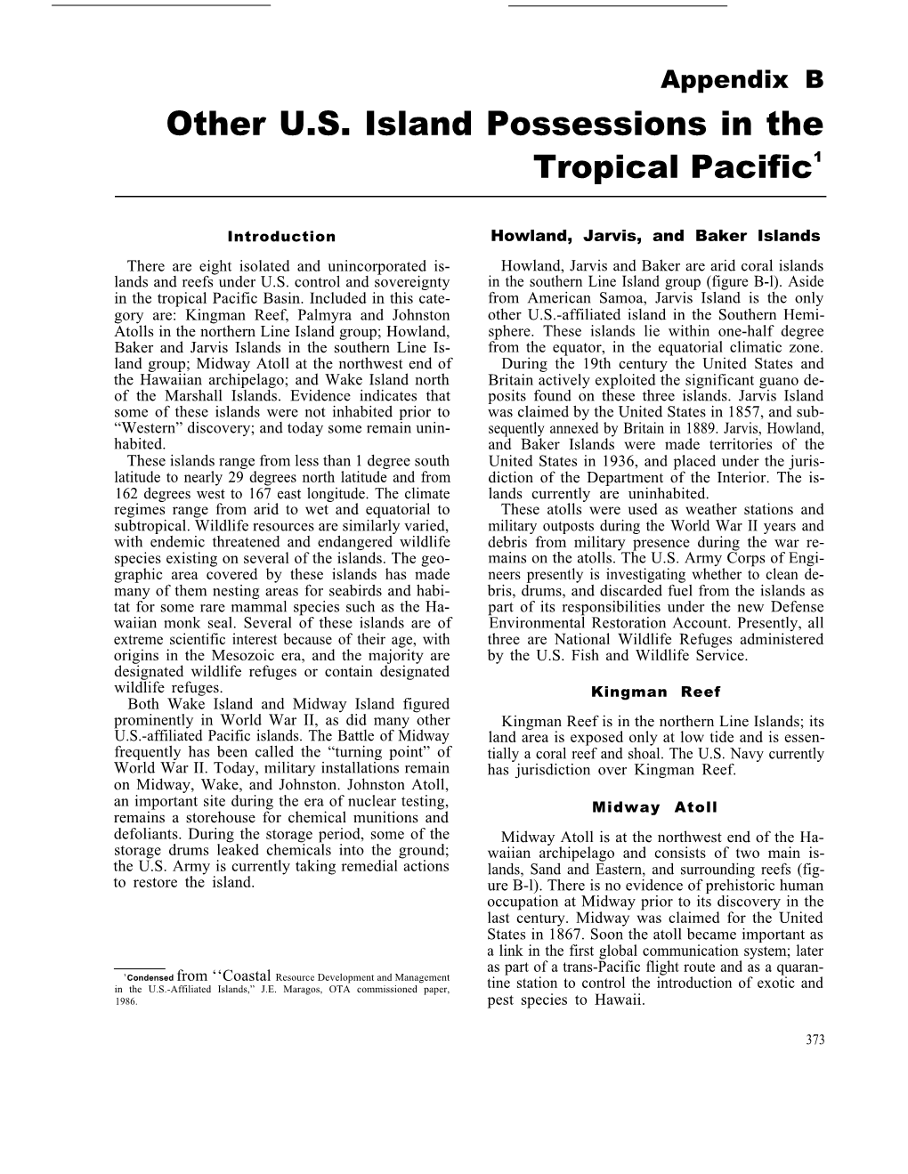 B: Other U.S. Island Possessions in the Tropical Pacific