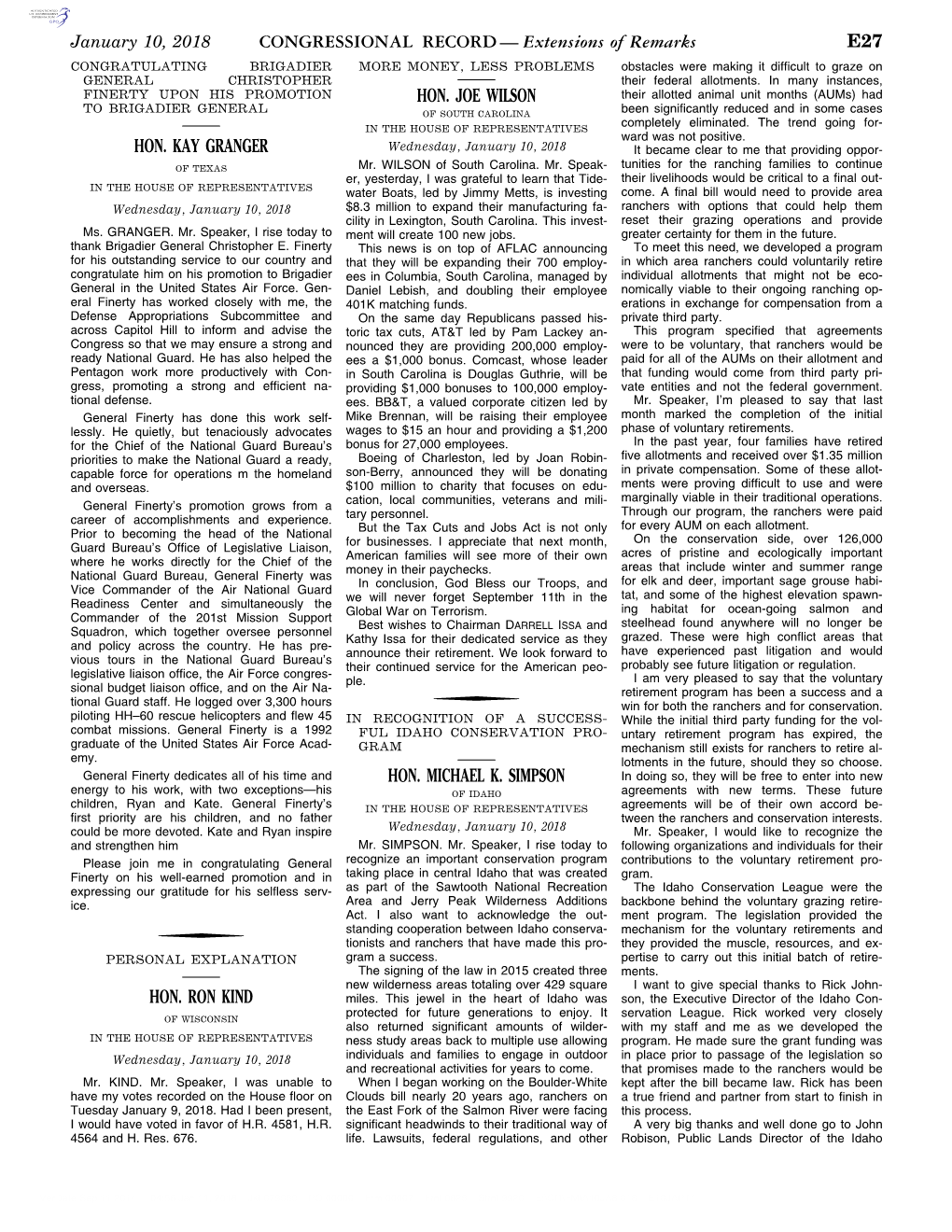 CONGRESSIONAL RECORD— Extensions of Remarks E27 HON