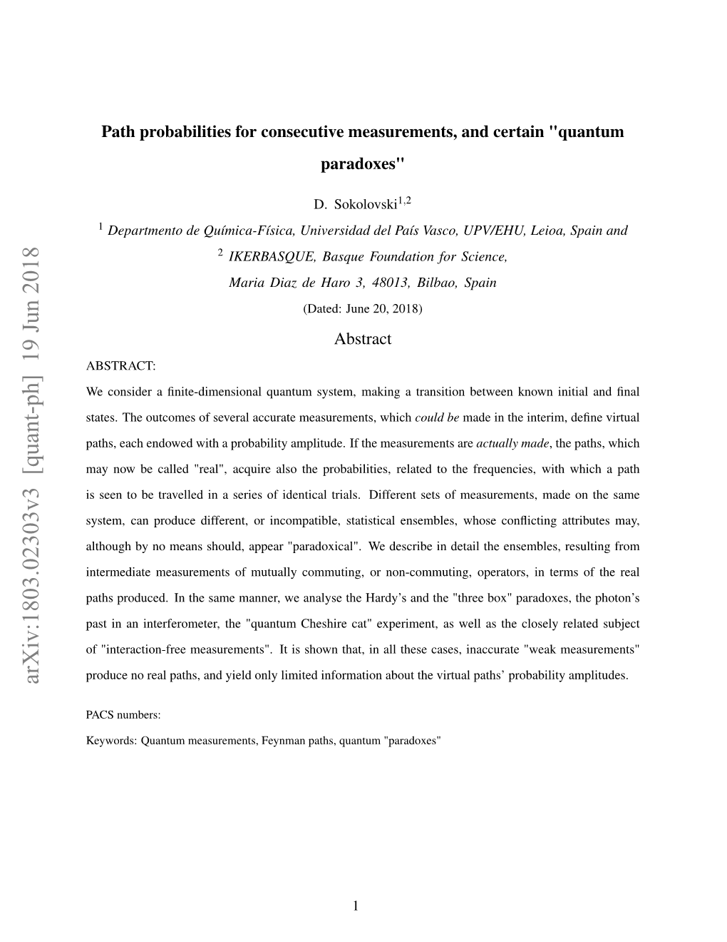 Path Probabilities for Consecutive Measurements, and Certain 