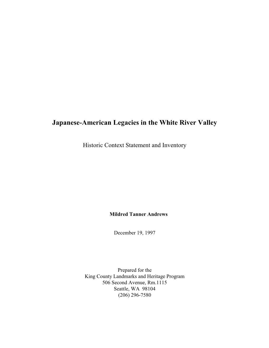 Japanese-American Legacies in the White River Valley