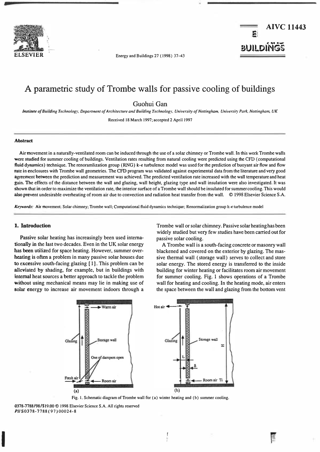 Dli'igs a Parametric Study of Trombe Walls for Passive Cooling Of
