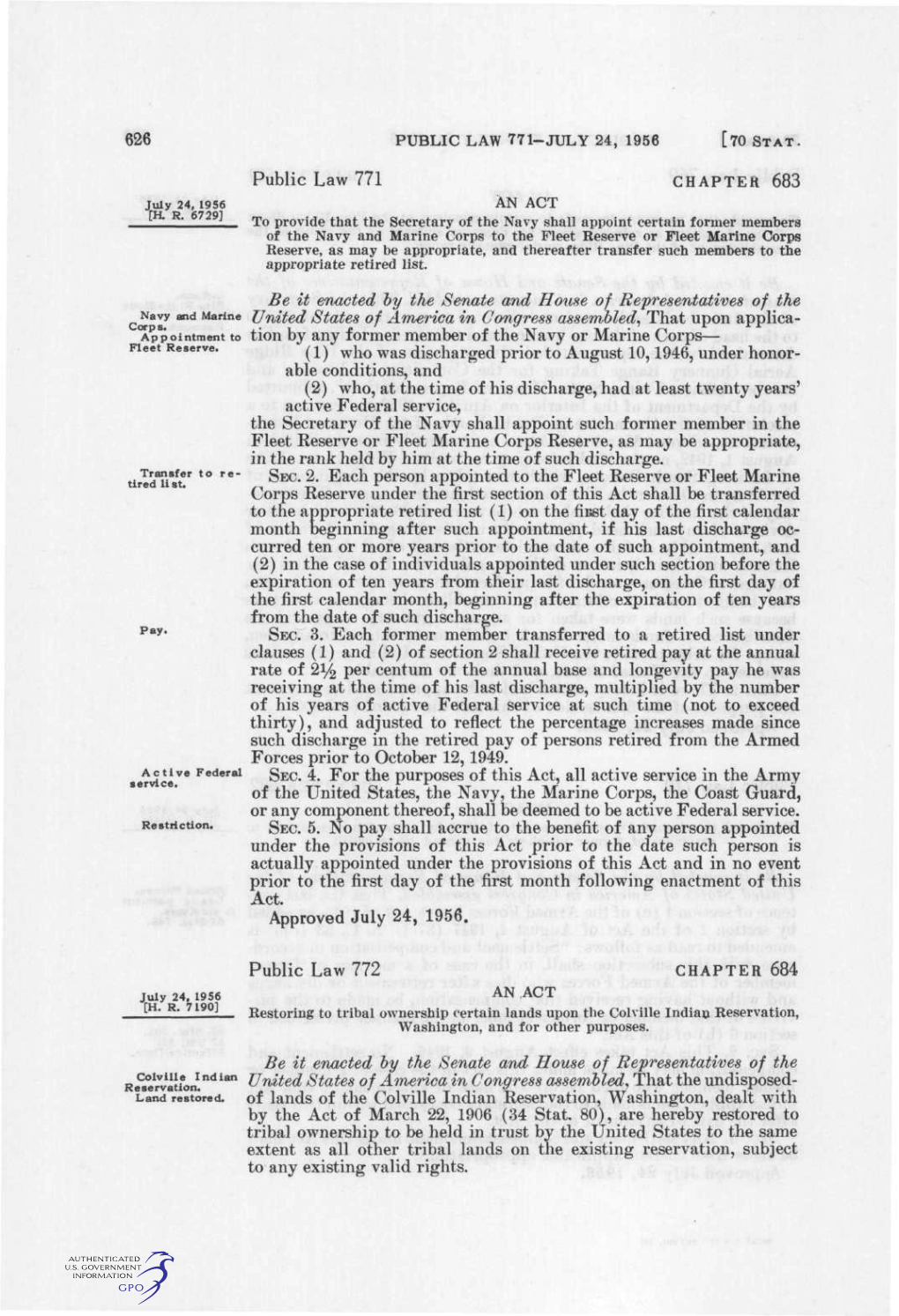 626 Public Law 771-July 24, 1956 [70 St At