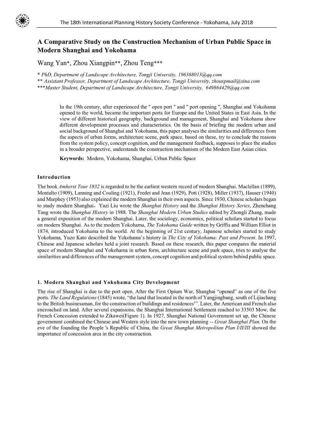 A Comparative Study on the Construction Mechanism of Urban Public Space in Modern Shanghai and Yokohama