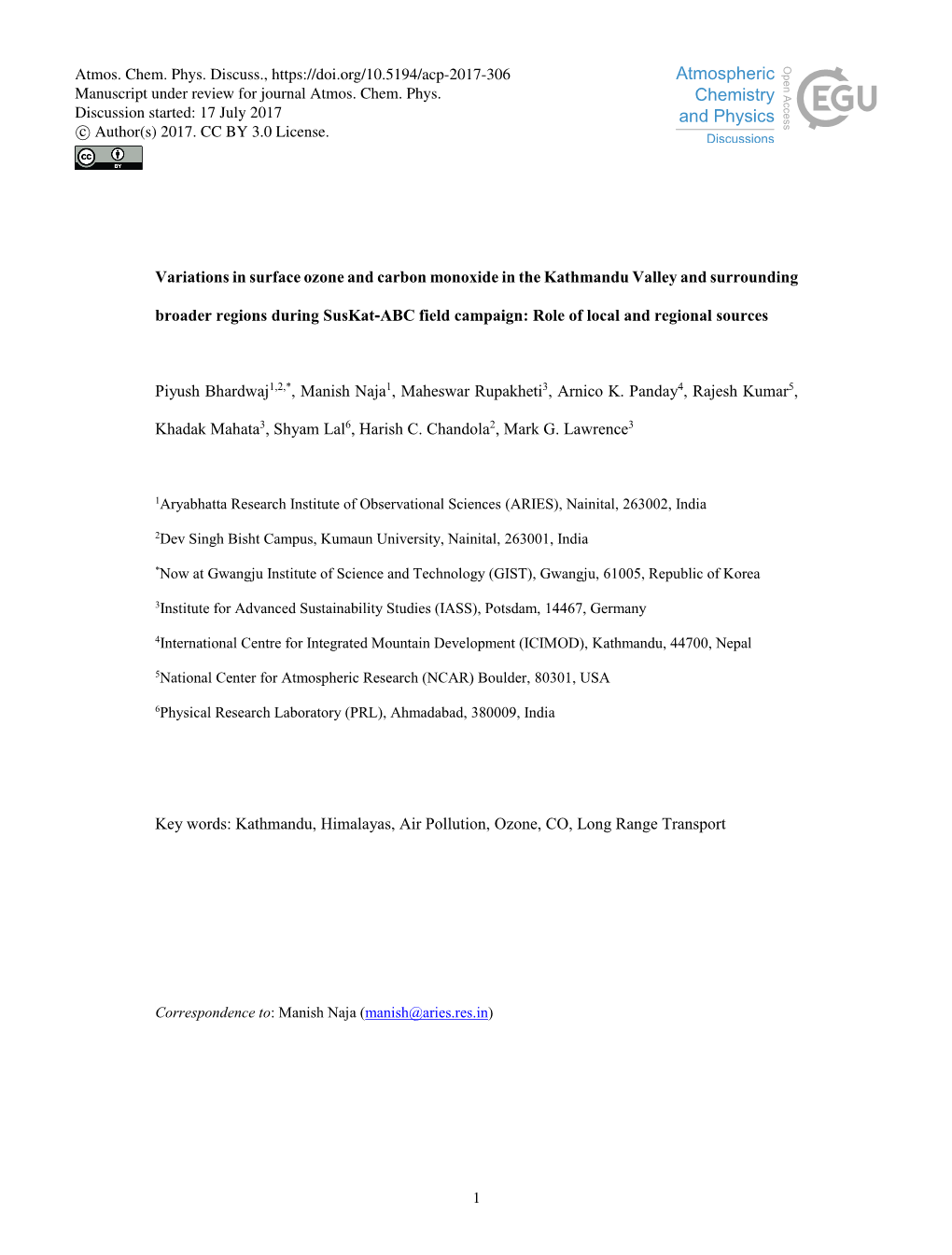 Variations in Surface Ozone and Carbon Monoxide in the Kathmandu Valley and Surrounding