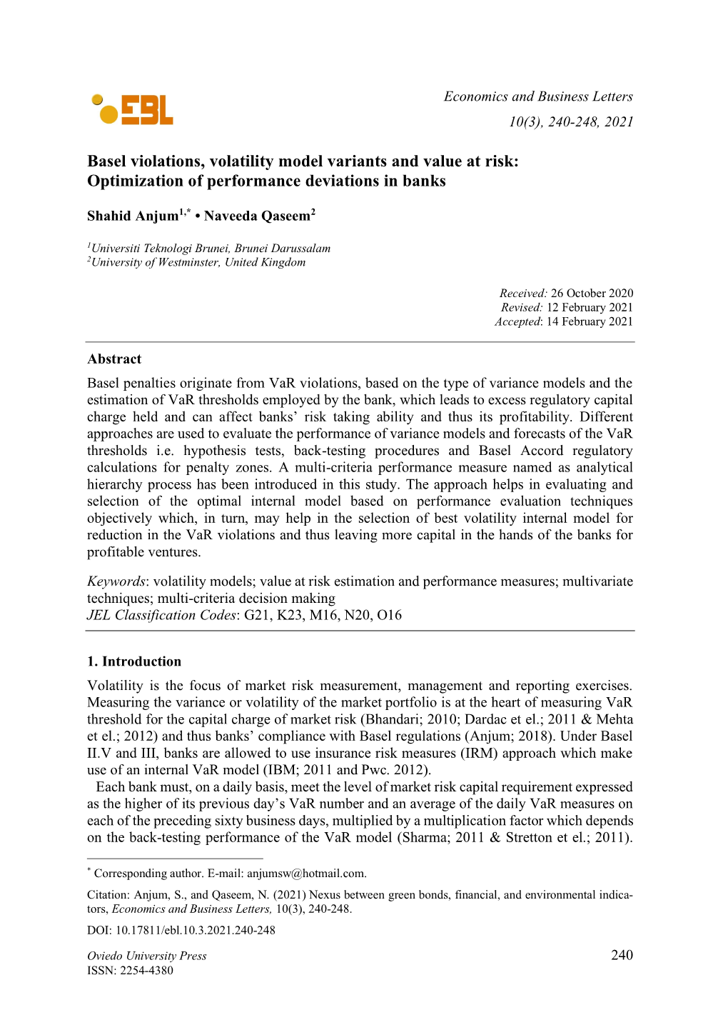 Basel Violations, Volatility Model Variants and Value at Risk: Optimization of Performance Deviations in Banks