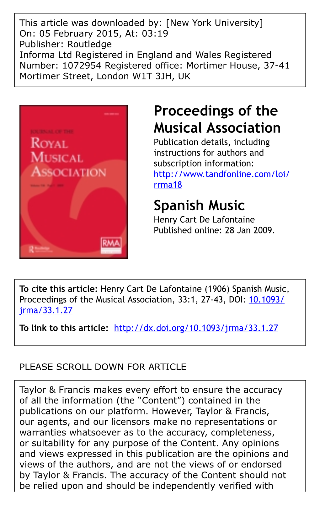 Proceedings of the Musical Association Spanish Music