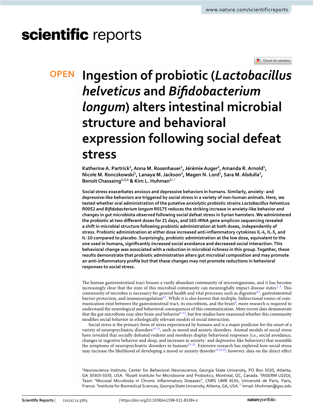 Lactobacillus Helveticus and Bifidobacterium Longum