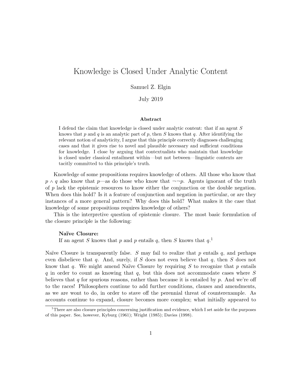 Knowledge Is Closed Under Analytic Content