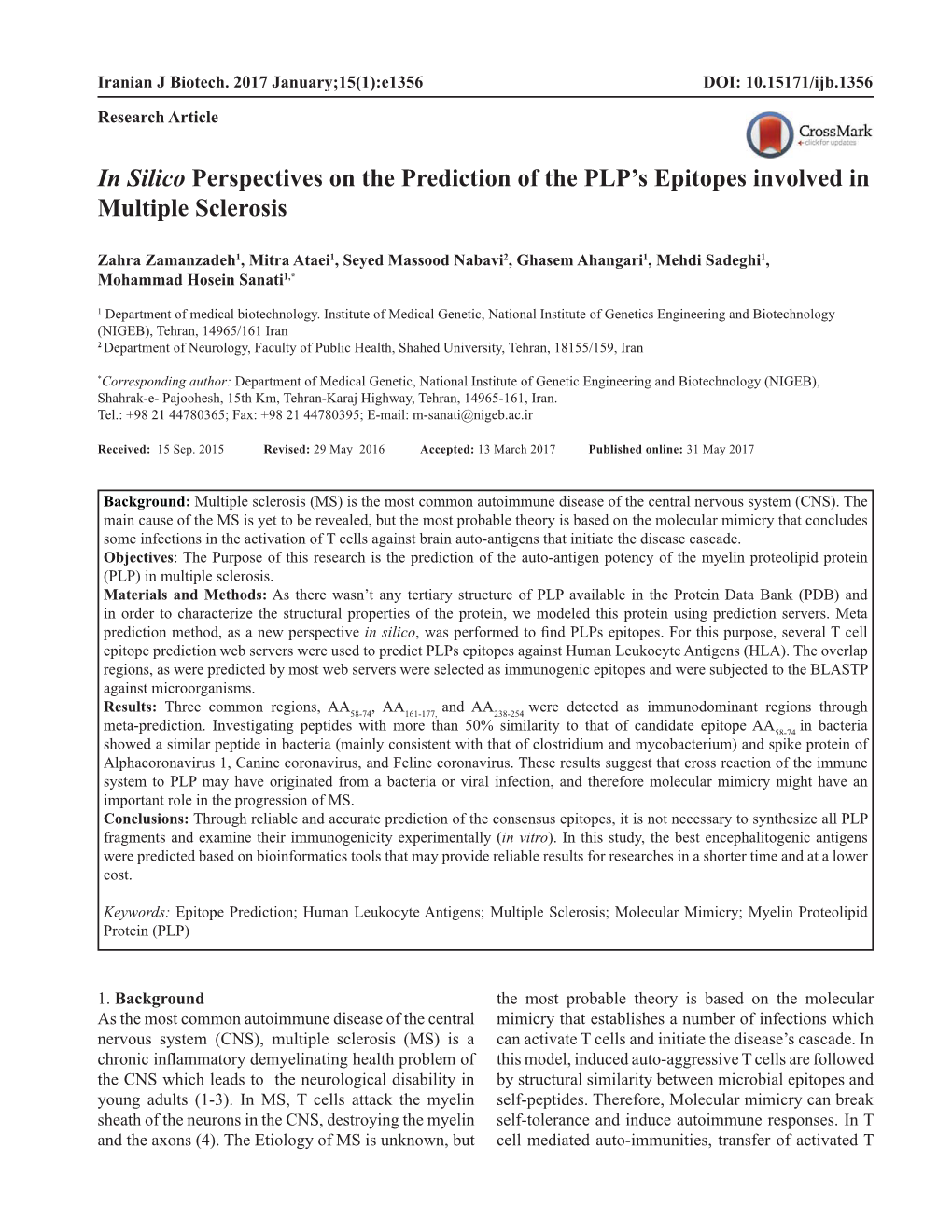 In Silico Perspectives on the Prediction of the PLP’S Epitopes Involved in Multiple Sclerosis