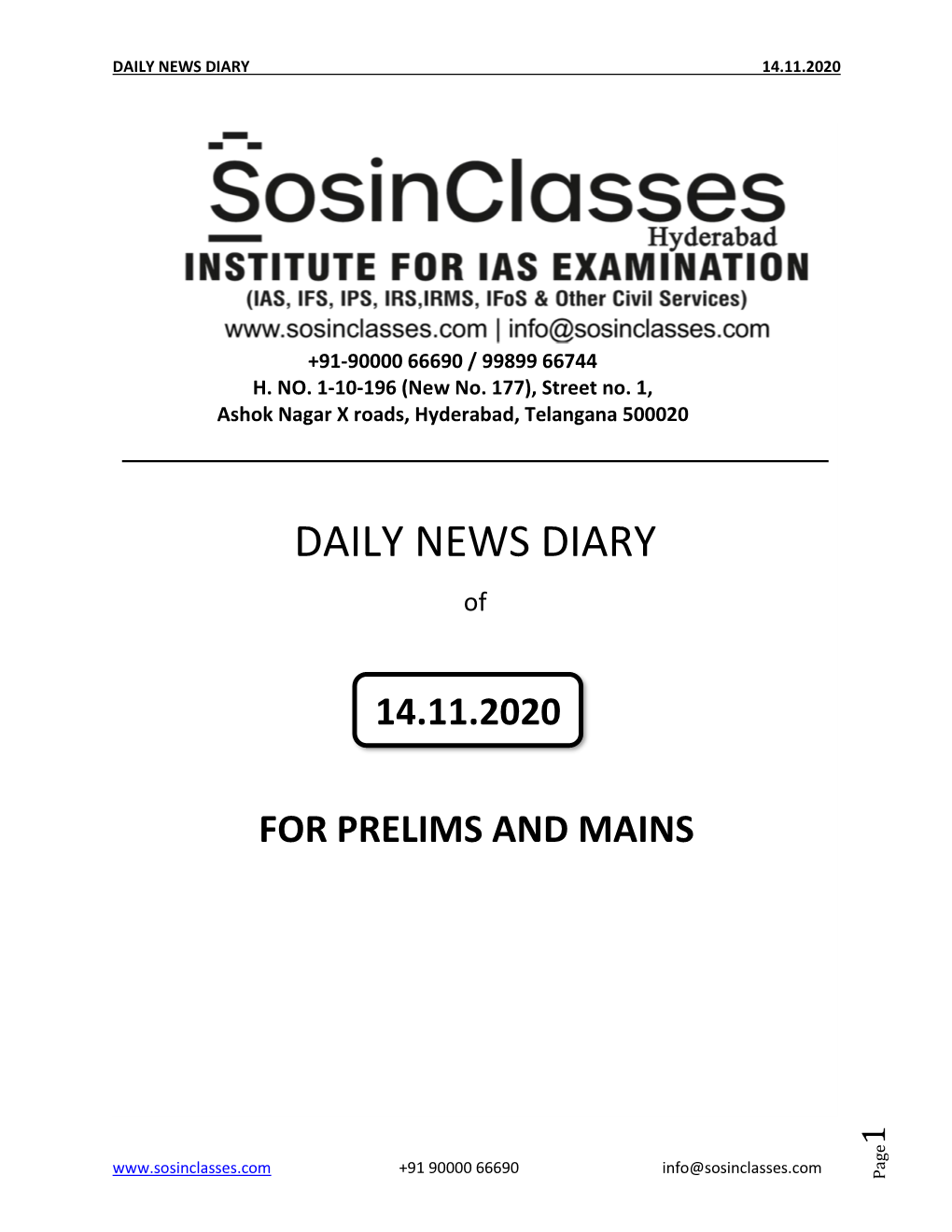 Daily News Diary 14.11.2020