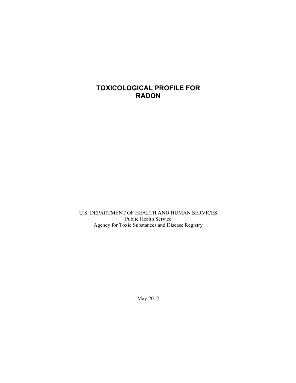 ATSDR Toxicological Profile for Radon